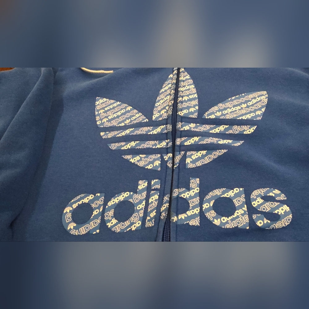 Adidas zip-up hoodie with a prominent Trefoil logo on the chest. size Medium EUC - Picture 2 of 7